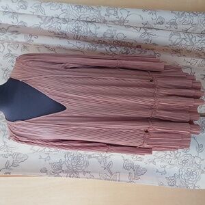 Free People Pink Pleated Sundress with V-Neck